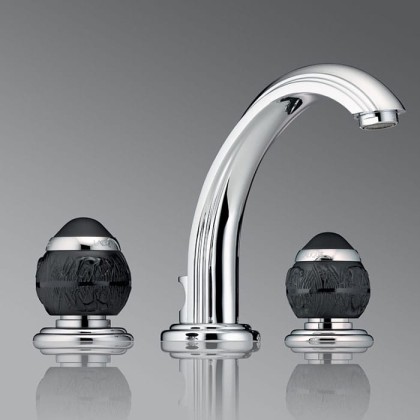 THG Panthere Cristal noir Смеситель для раковины, 3 отв., цвет: хром/черный хрусталь