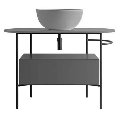 Globo Bob Консоль напольная, 93х46х72 см, без отв. под смеситель, с полотенцедержателем правая R, цвет: черный матовый/smoke