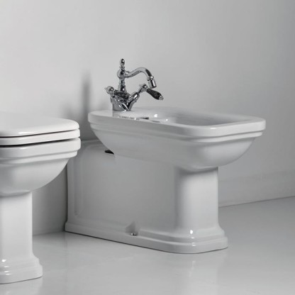 Kerasan Waldorf Биде напольное пристенное удлиненное "Prolongato" 65х37см с 1 отв. под смеситель, цвет: белый/хром