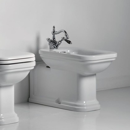 Kerasan Waldorf Биде напольное пристенное удлиненное "Prolongato" 65х37см с 1 отв. под смеситель, цвет: белый/хром