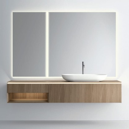 NOORTH milldue edition PURO Комплект мебели 198см в матовом шпоне, с раковиной из Cristalplant, 2-мя зеркалами с подсветкой, подвесной, Цвет: rovere miele-7676
