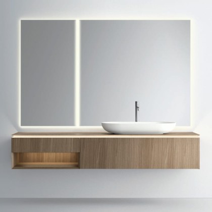 NOORTH milldue edition PURO Комплект мебели 198см в матовом шпоне, с раковиной из Cristalplant, 2-мя зеркалами с подсветкой, подвесной, Цвет: rovere miele-7676