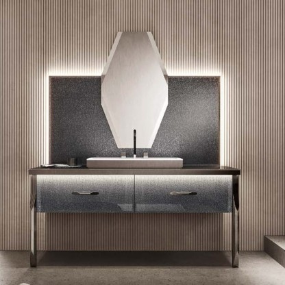 VITAGE milldue edition HILTON 05 Комплект мебели 172х56х77см напольный, раковина, зеркало, с подсветкой, отделка: стекло twill smoke, фурнитура: черный хром