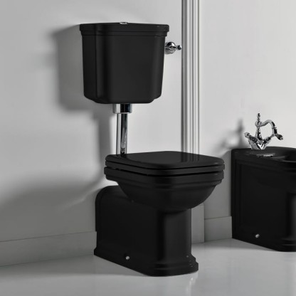 Kerasan Waldorf Унитаз напольный удлиненный c низким бачком, трубой, цвет: черный/хром