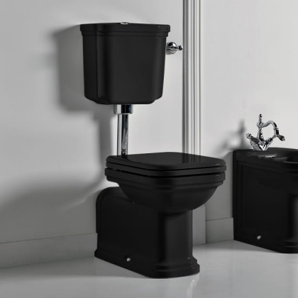 Kerasan Waldorf Унитаз напольный удлиненный c низким бачком, трубой, цвет: черный/хром