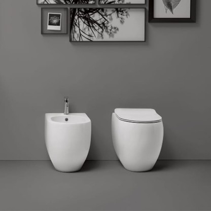 Kerasan Flo унитаз приставной БЕЗОБОДКОВЫЙ 52х36см, слив в стену, цвет: белый