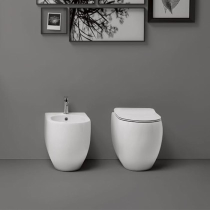 Kerasan Flo унитаз приставной БЕЗОБОДКОВЫЙ 52х36см, слив в стену, цвет: белый