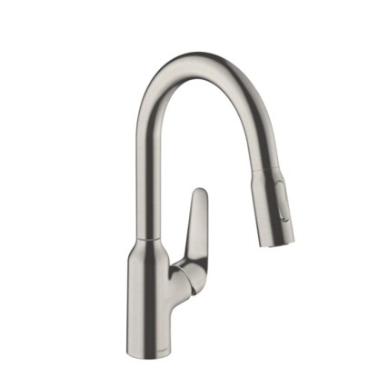 Hansgrohe Focus Кухонный смеситель, на 1 отв., с выдвижным изливом, излив: 18см., цвет: полированная сталь
