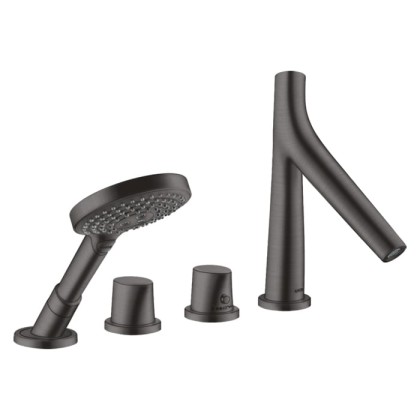 Axor Starck Organic Смеситель для ванны, на 4 отв., термостатический, с ручным душем, цвет: шлифованный черный хром