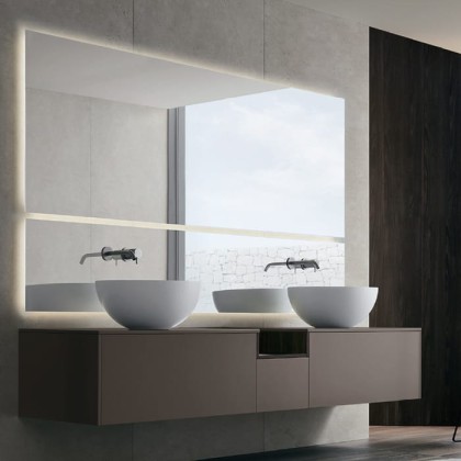 NOORTH milldue edition SINTESI Комплект мебели 216см в матовом лаке/шпоне, с 2-мя раковинами из Cristalplant, 2-мя зеркалами с подсветкой, подвесной, Цвет: castoro-11/rovere carbone-601