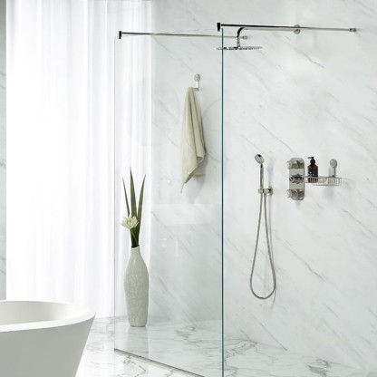 THG Hirondelles Platinum Stamped Душевой комплект: термостатический смеситель, ручной душ, верхний душ ?30см, держатель с подводом воды и шланг 1500 мм, цвет: Polished nickel