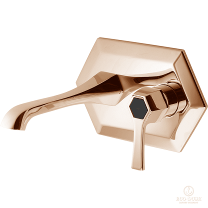 CISAL Cherie Смеситель однорычажный для раковины из стены,излив 212 мм, цвет: золото розовое/черный матовый