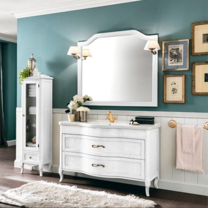 EBAN Rachele Комплект мебели с базой, раковиной, доводчиком Blum, ручки бронза, напольный, Цвет: BIANCO ASSOLUTO Уценена