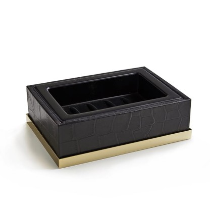 3SC Cocco Мыльница настольная, отделка: черная кожа, цвет: золото 24к. Lucido