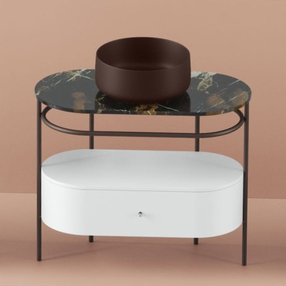 Artceram Flair 4.0 Консоль металлическая с раковиной 95x48хh75см., напольная, с выдвижным ящиком и мраморной столешницей, цвет: marrone cocoa/moka