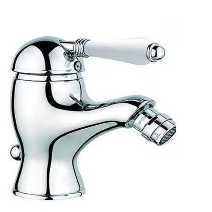 Nicolazzi P.m. Blanc Смеситель для биде, на 1 отв, с донным клапаном, излив: 107 мм, ручки белая керамика, цвет: хром