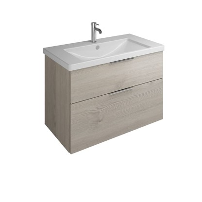 BURGBAD Eqio База подвесная с керамическим умывальником 93х49х64.5см. 2 ящика с ручкой желоб., c 1 отв под смес.   цвет: фланелевый дубовый F2632
