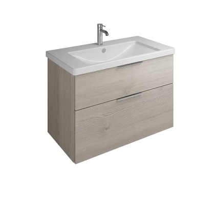 BURGBAD Eqio База подвесная с керамическим умывальником 93х49х64.5см. 2 ящика с ручкой желоб., c 1 отв под смес.   цвет: фланелевый дубовый F2632