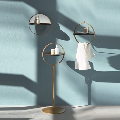 Burgbad Lavo 2.0 Набор полочек с полотенцедержателями, напольный/подвесной, цвет: Nussbaum Dekor, фурнитура золото