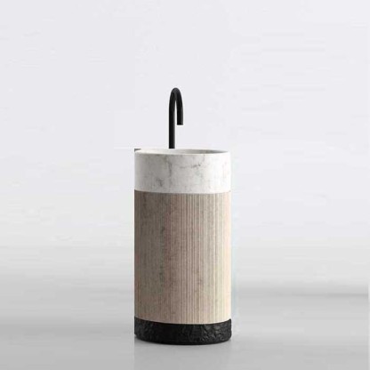 NOORTH milldue edition ROMA Раковина 45х88 см, без отв., напольная, без перелива, с донным клапаном, цоколь Ardesia, цвет: Moka Cream/Bianco Carrara