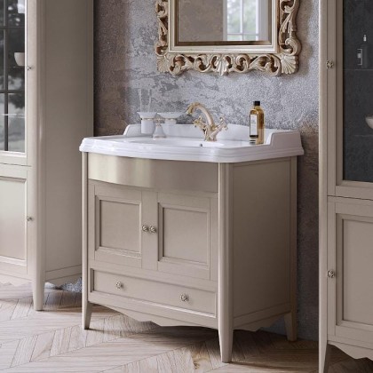 TW Veronica, База с раковиной Simas AR864bi*1 90x56см, с 1отв., 2 распашные дверки+1 выдв.ящик,  доводч. Blum, ручки: Riflesso бронза, напольная, цвет: TORTORA