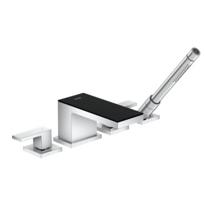 Axor MyEdition Смеситель для ванны, на 4 отв, излив 200мм, внешняя часть, цвет: хром/черное стекло