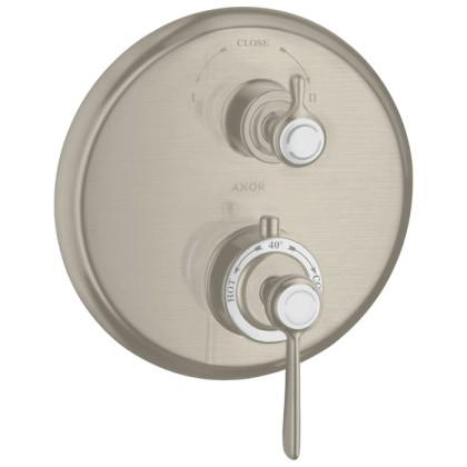 Axor Montreux, Термостат с запорным/ переключающим вентилем, с рычаговой рукояткой, СМ, внешняя часть, цвет: никель шлифованный