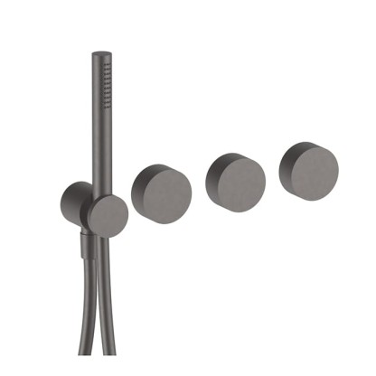 Fantini AF/21  Смеситель для ванны, встроенный, на 2 потока, ручная лейка FIT, гибкий шланг 150см, (наружная часть) цвет: Matt Gun Metal PVD