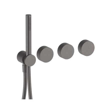 Fantini AF/21  Смеситель для ванны, встроенный, на 2 потока, ручная лейка FIT, гибкий шланг 150см, (наружная часть) цвет: Matt Gun Metal PVD