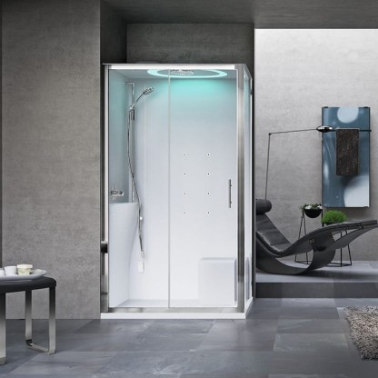 Novellini Eon Душевая кабина 120х80х236см, Sx, термостатический смеситель, турецкая баня, гидромассаж, верхний душ, LED подсветка, стекло, цвет: хром/белый глянец