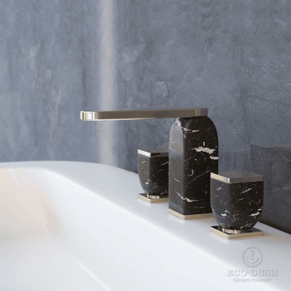 Cisal Hi-Rise Смеситель для раковины, на 3 отв., в комплекте с донным клапаном Click-Clack, цвет: мрамор NeroMarquinia/Oro24K