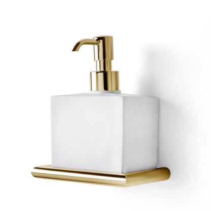 3SC Guy Дозатор для жидкого мыла, подвесной, композит Solid Surface, цвет: белый матовый/золото 24к. Lucido