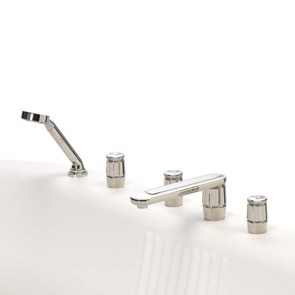 THG CORVAIR Смеситель на борт ванны на 5 отверстий, двойной, с ручным душем, цвет: хром