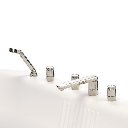 THG CORVAIR Смеситель на борт ванны на 5 отверстий, двойной, с ручным душем, цвет: хром