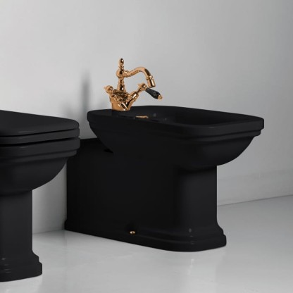 Kerasan Waldorf Биде напольное пристенное удлиненное "Prolongato" 65х37см с 1 отв. под смеситель, цвет: черный/золото