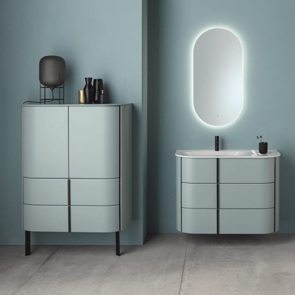 Burgbad Lavo 2.0 Комплект подвесной мебели, 101х49х73см., с зеркалом LED подсветка по периметру с подвесной полкой и полотенцедержателем, цвет: Eisblau Softmatt