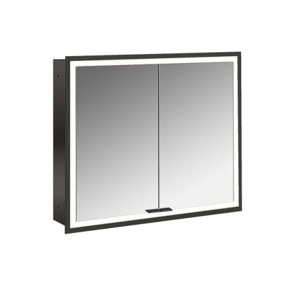 Emco Prime Зеркальный шкаф 80см., с подсветкой LED Facelift встраив. модель, 2-дверки, IP 20, цвет черный зеркальная задняя стенка