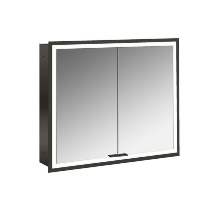 Emco Prime Зеркальный шкаф 80см., с подсветкой LED Facelift встраив. модель, 2-дверки, IP 20, цвет черный зеркальная задняя стенка