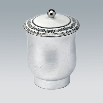 THG MARQUISE BLANC DECOR PLATINE Китайская лакированная коробка с белой керамической крышкой ?126 мм., middle size, декор платина, цвет: серебро