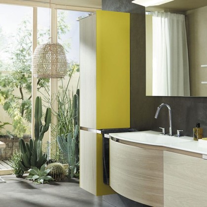 Burgbad Yso Шкаф подвесной 40x35x176 см, цвет: горчичный глянец/аутентичный дуб