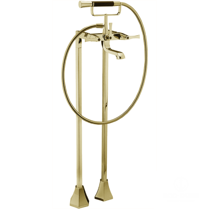 CISAL Cherie Смеситель напольный двухвентильный для ванны с ручной лейкой, держателем и шлангом 150 см, цвет: золото/черный матовый