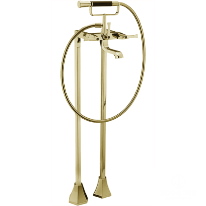 CISAL Cherie Смеситель напольный двухвентильный для ванны с ручной лейкой, держателем и шлангом 150 см, цвет: золото/черный матовый