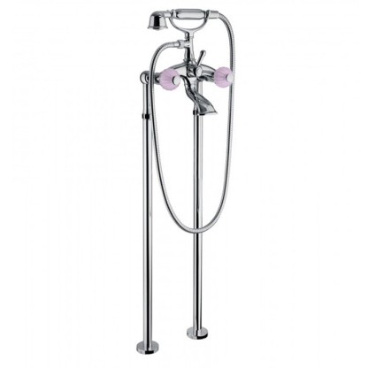 Bongio Rivoli Смеситель для ванны напольный, 2 отв., с ручным душем, цвет: хром/rosa antico 06