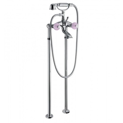 Bongio Rivoli Смеситель для ванны напольный, 2 отв., с ручным душем, цвет: хром/rosa antico 06