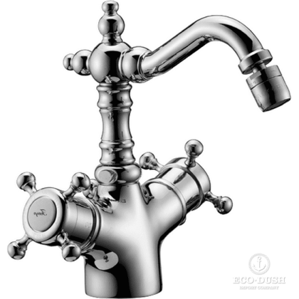 HUBER Victorian Смеситель термостатический двухвентильный для биде на 1 отверстие с донным клапаном и поворотным изливом, цвет: хром