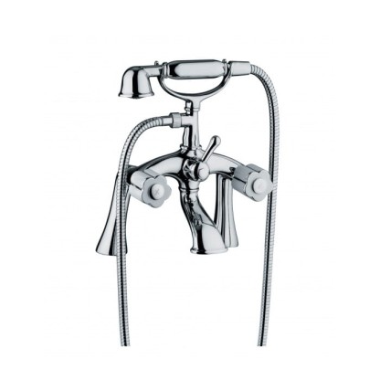 Bongio Fleur Blanc Смеситель на борт ванны ( 2 отв.) с ручным душем, цвет: хром/белый фарфор