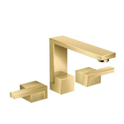 Axor Edge Смеситель для раковины, на 3 отв., с донным клапаном push/open, излив 173мм, алмазная огранка, цвет: золото