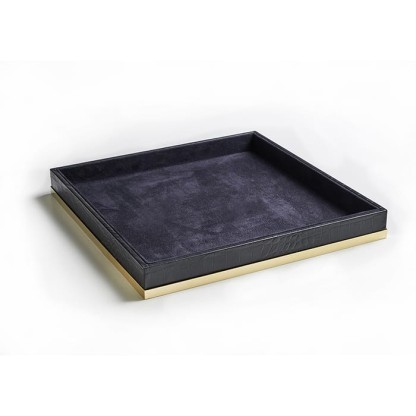 3SC Cocco Лоток универсальный, 28х28см, отделка: черная кожа, цвет: золото 24к. Lucido