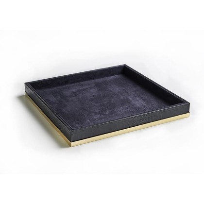 3SC Cocco Лоток универсальный, 28х28см, отделка: черная кожа, цвет: золото 24к. Lucido