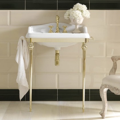 3SC Consolle Консоль Dandy 98х56хh104см, с раковиной LA02, сифоном и полотенцедердателями, напольный, цвет: золото 24к. Lucido